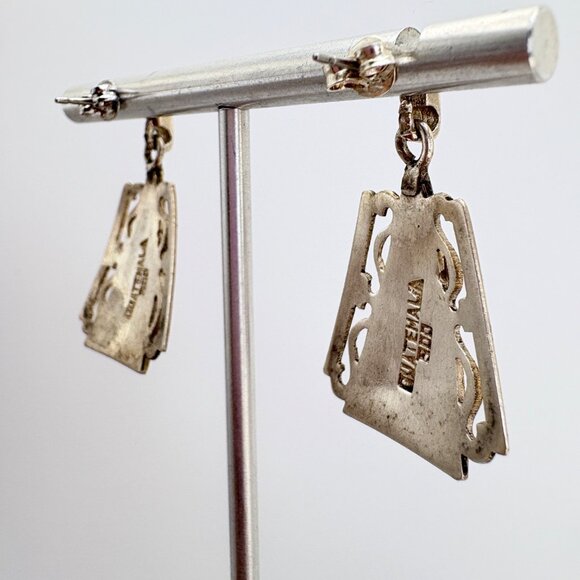 VTG 800 Silver Guatemalan Warrior Textured Dangle Earrings Size 1.25" Length - Picture 7 of 11